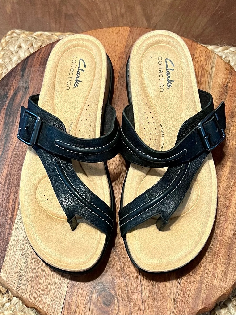 Clarks Women’s Brynn Madi Black Leather Sandals with Side Buckle